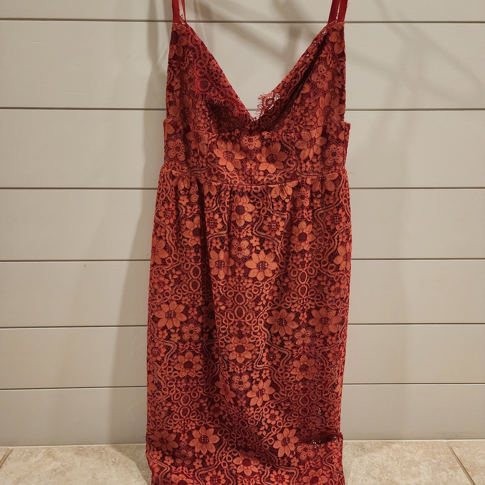 For Love And Lemons Red Lace Midi Dress